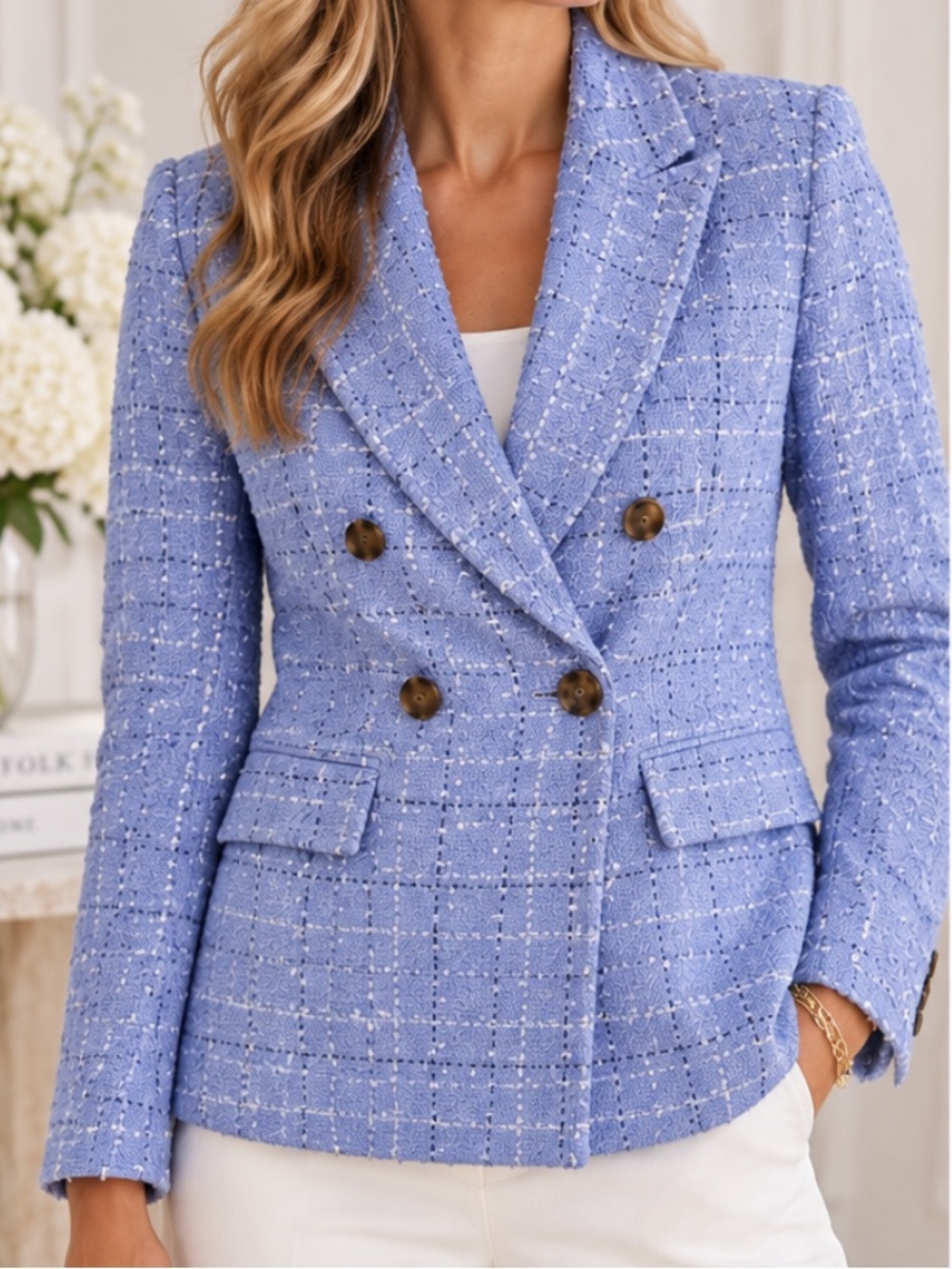 NWT Ann Taylor Purple Tweed Double Breasted Blazer